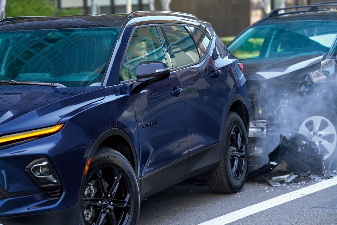 Two cars in a rear-end car accident