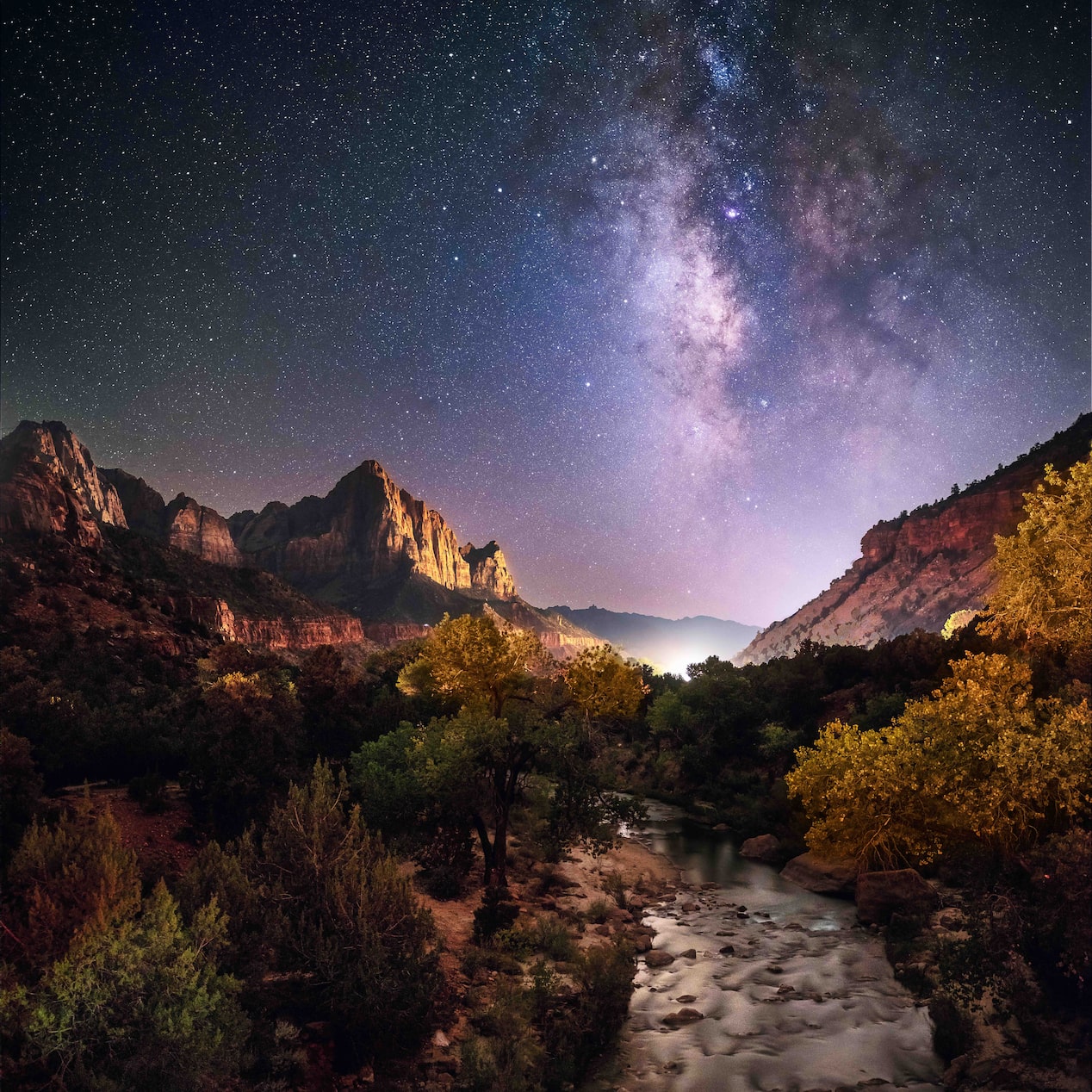 Mountain View With Starry Night Sky