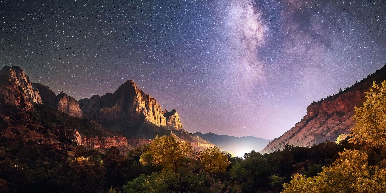 Mountain View With Starry Night Sky