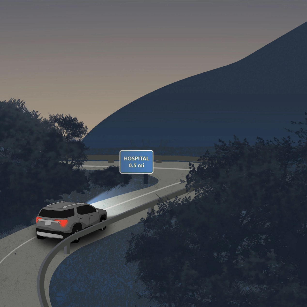 Illustration of Vehicle Driving on Winding Road