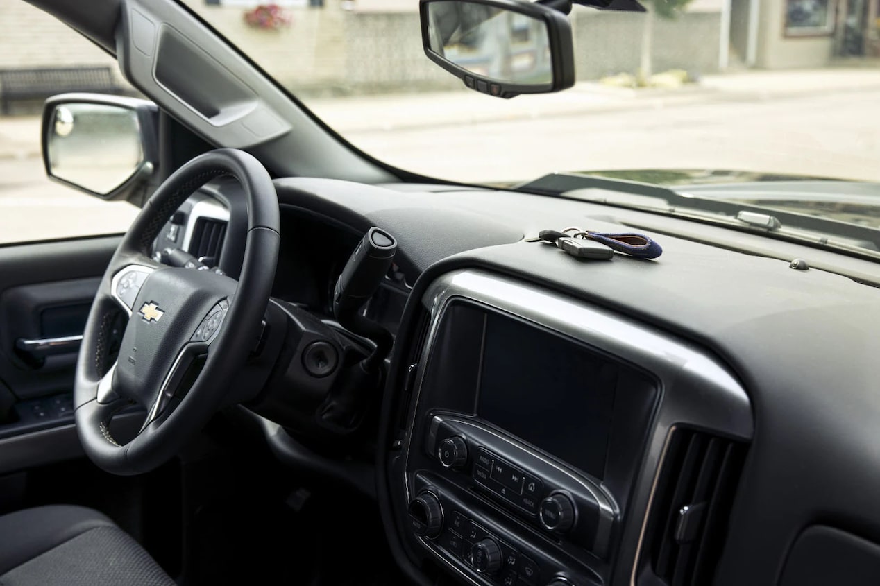 View of a Chevy Dashboard with a Black Interior 