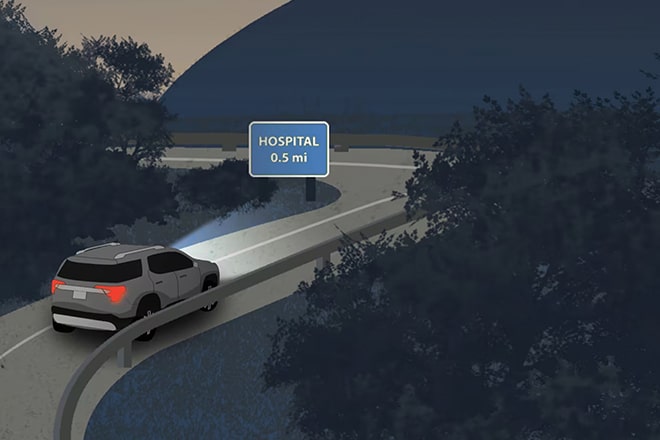 Graphic of GM SUV Driving on Winding Road