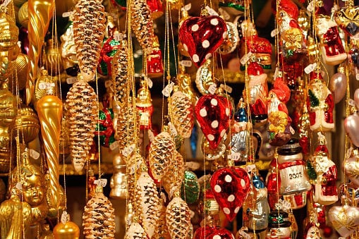 Tons of Warm Toned Christmas Ornaments 