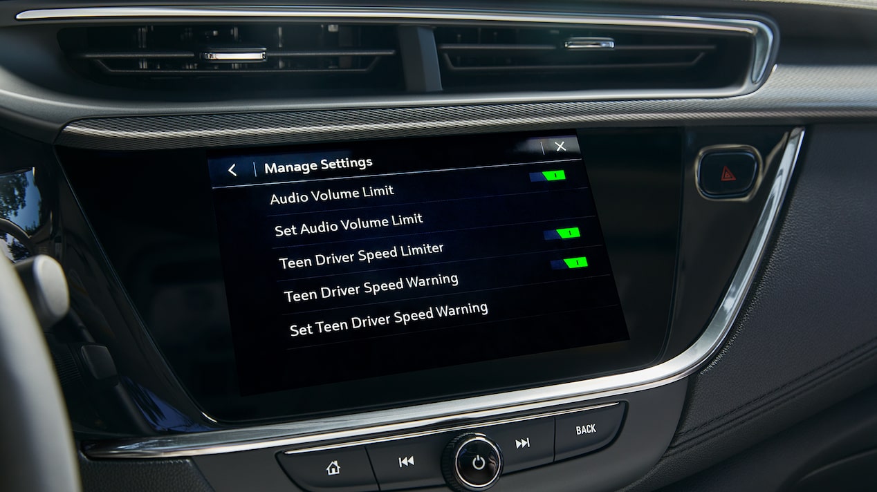 Close-Up of an Infotainment Touchscreen Showing the Manage Settings Tab