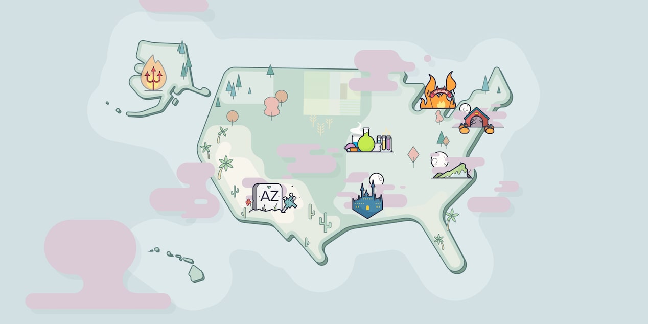 Map of the USA With Scariest Towns Labeled With Graphics