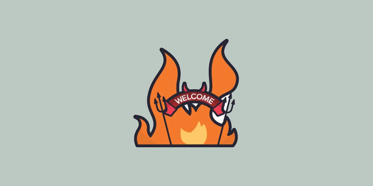 Pitchfork Guarded Welcome Gate with Fire Graphic