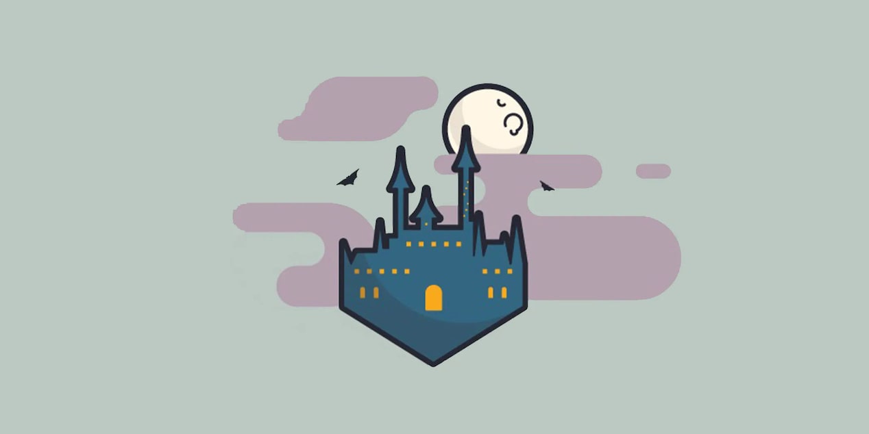 Floating Castle In the Clouds with the Moon Graphic